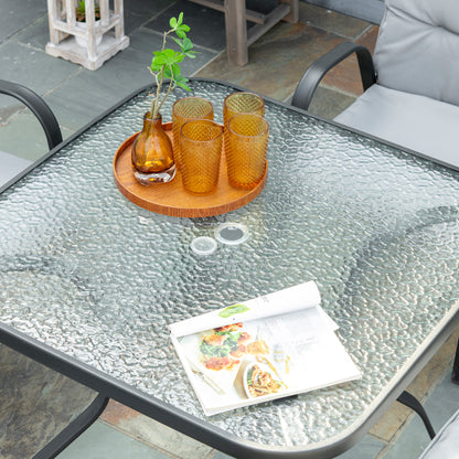 Garden Dining Set, Glass Table w/ Umbrella Hole Grey