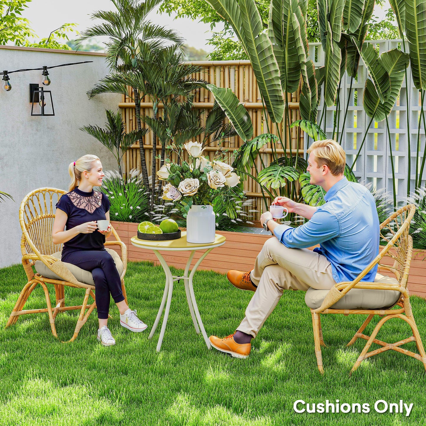 Outdoor Seat Cushions Set of 2, Tufted Round Chair Pads, Beige
