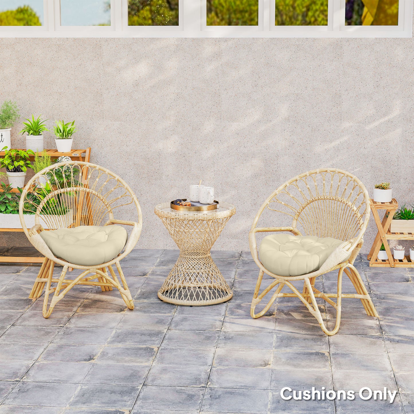 Outdoor Seat Cushions Set of 2, Tufted Round Chair Pads, Beige