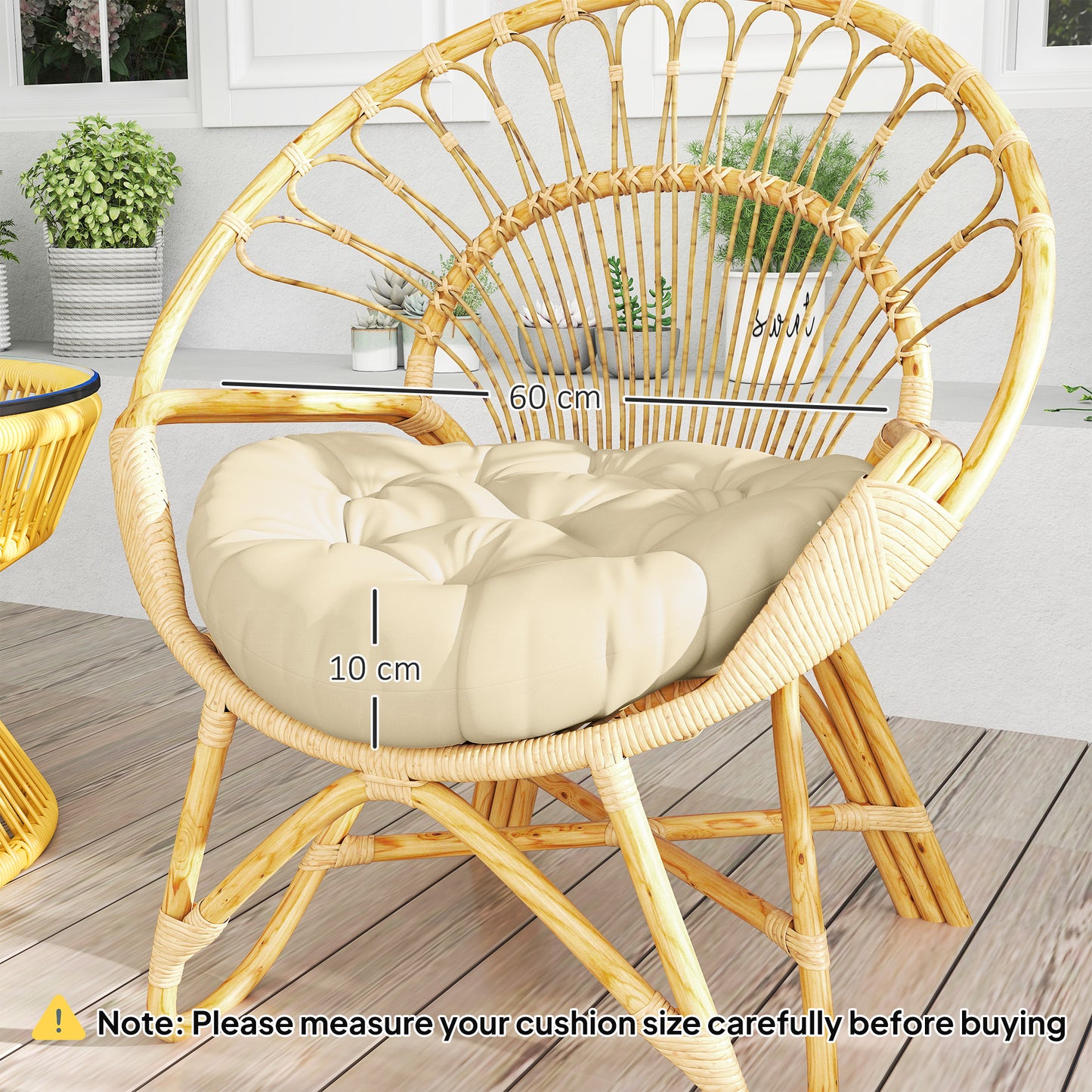 Outdoor Seat Cushions Set of 2, Tufted Round Chair Pads, Beige