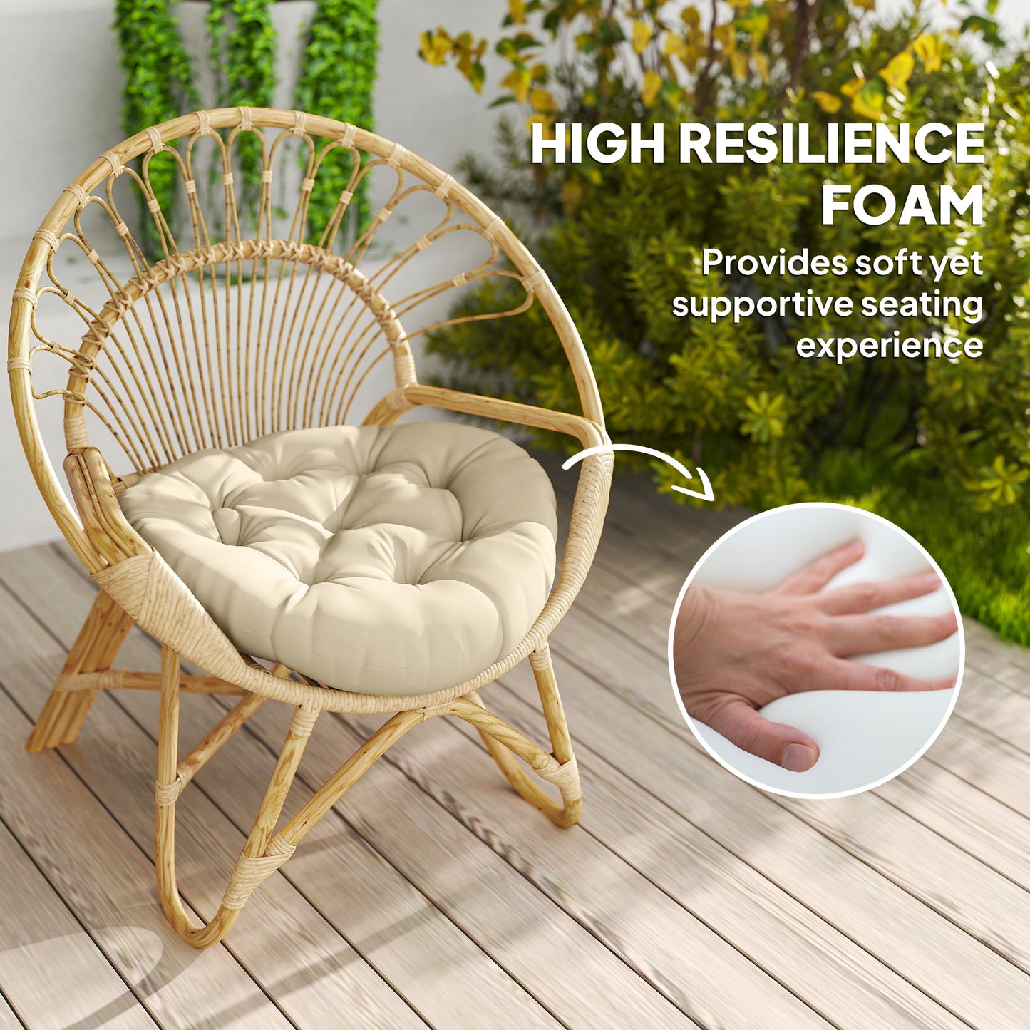 Outdoor Seat Cushions Set of 2, Tufted Round Chair Pads, Beige