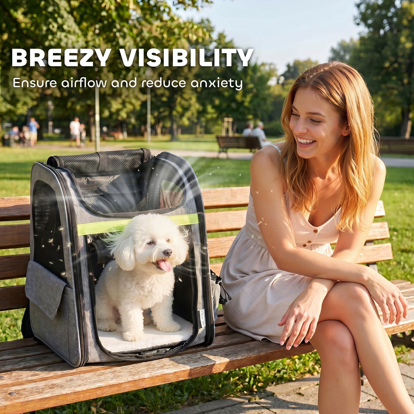 Dog Carrier Backpack Expandable, Breathable Pet Carrier Bag for Small Puppy Cat with Reflective Strip and 5 Pockets, for Travel Hiking Walking Camping, Light Grey