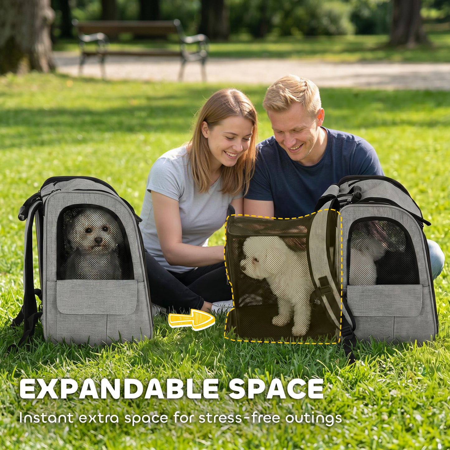 Dog Carrier Backpack Expandable, Breathable Pet Carrier Bag for Small Puppy Cat with Reflective Strip and 5 Pockets, for Travel Hiking Walking Camping, Light Grey