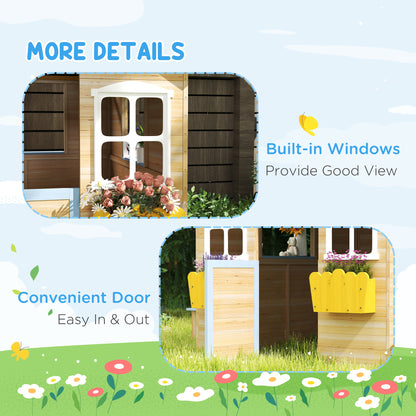 Wooden Kids Playhouse w/ Door, Windows, Bench, For 3-7 Years Blue