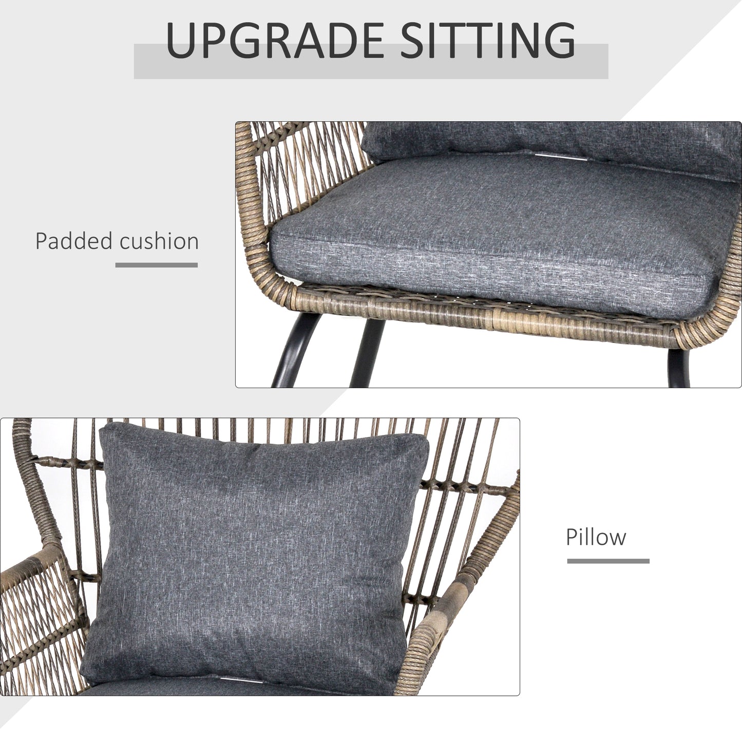 3 PCS Webbed PE Rattan Outdoor Patio Set w/ Cushions Steel Frame Grey