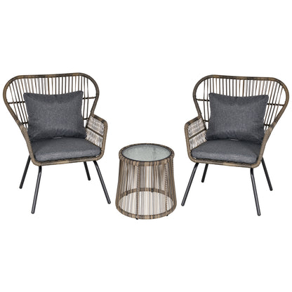 3 PCS Webbed PE Rattan Outdoor Patio Set w/ Cushions Steel Frame Grey