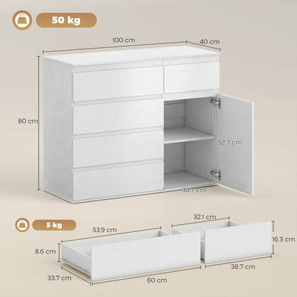 Sideboard Storage Cabinet, Kitchen Cupboard with 5 Drawers, White wood finish
