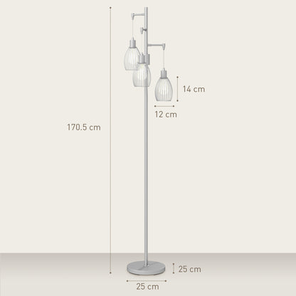Industrial 3-Light Floor Lamp Dimmable Standing Lamp, Silver Tone