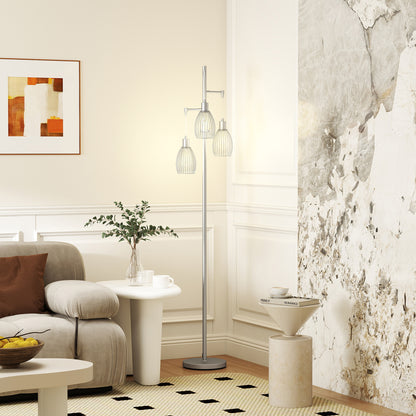 Industrial 3-Light Floor Lamp Dimmable Standing Lamp, Silver Tone