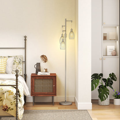 Industrial 3-Light Floor Lamp Dimmable Standing Lamp, Silver Tone