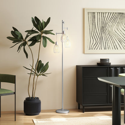 Industrial 3-Light Floor Lamp Dimmable Standing Lamp, Silver Tone
