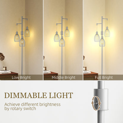 Industrial 3-Light Floor Lamp Dimmable Standing Lamp, Silver Tone