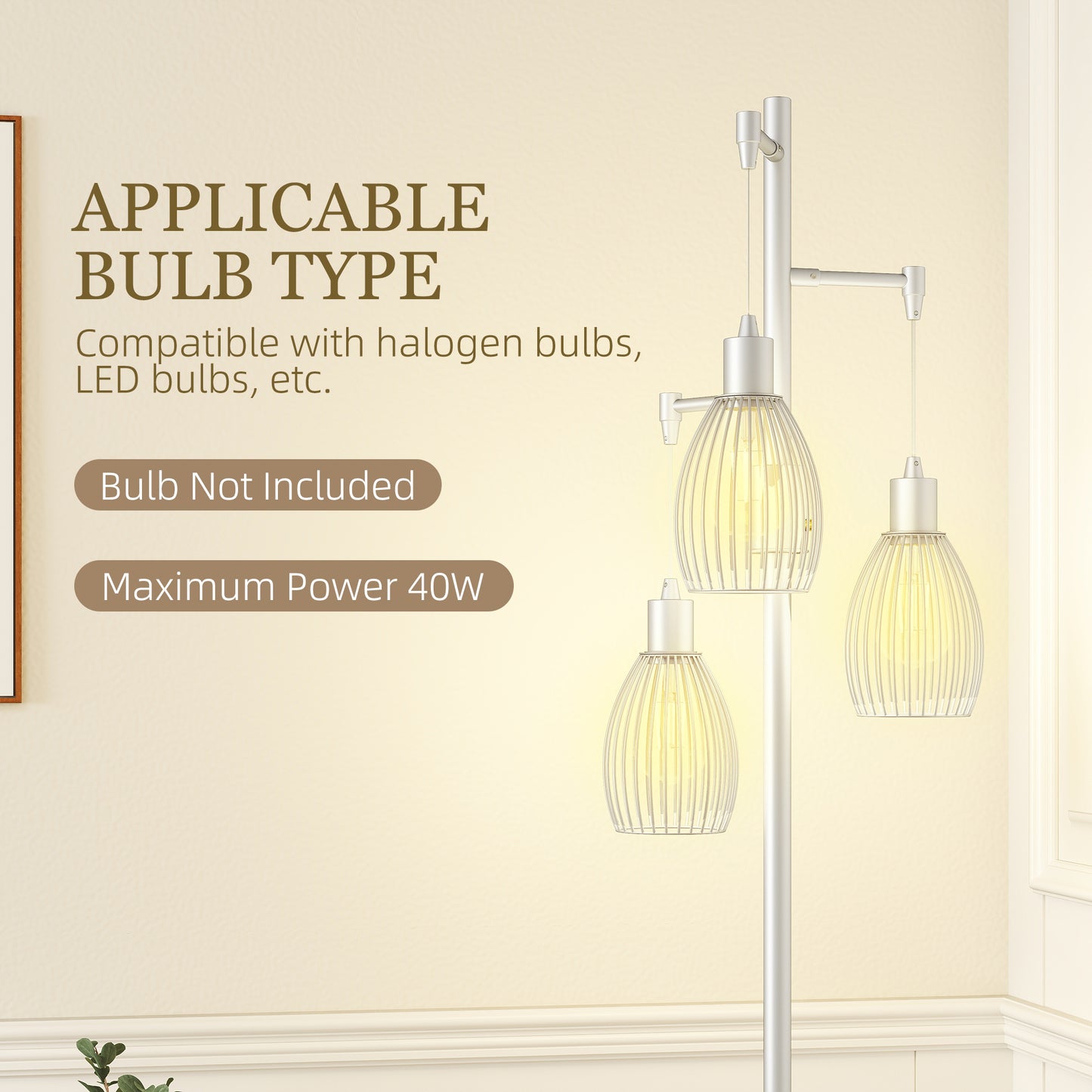 Industrial 3-Light Floor Lamp Dimmable Standing Lamp, Silver Tone