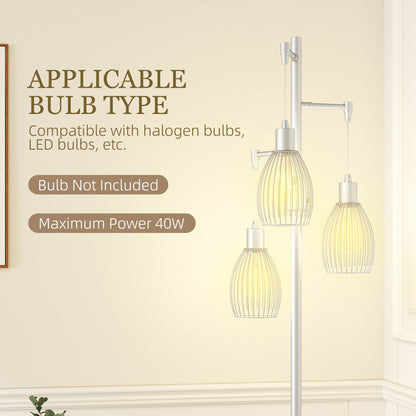 Industrial 3-Light Floor Lamp Dimmable Standing Lamp, Silver Tone