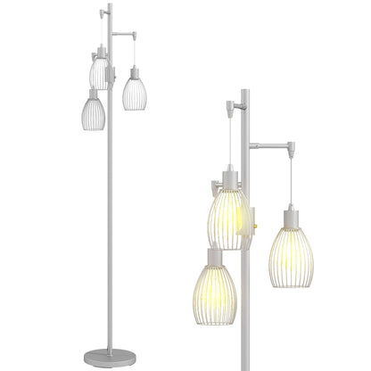 Industrial 3-Light Floor Lamp Dimmable Standing Lamp, Silver Tone