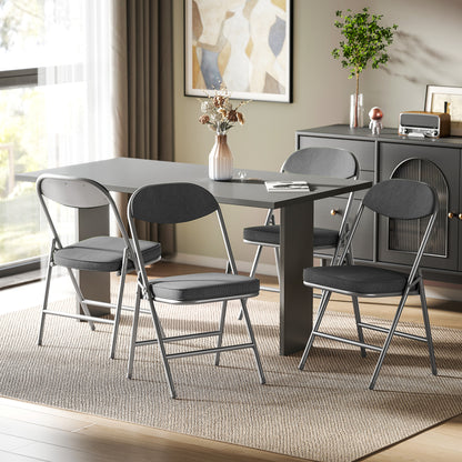 Folding Chairs Set of 4 with Cushioned Seat, Steel Frame, Dark Grey