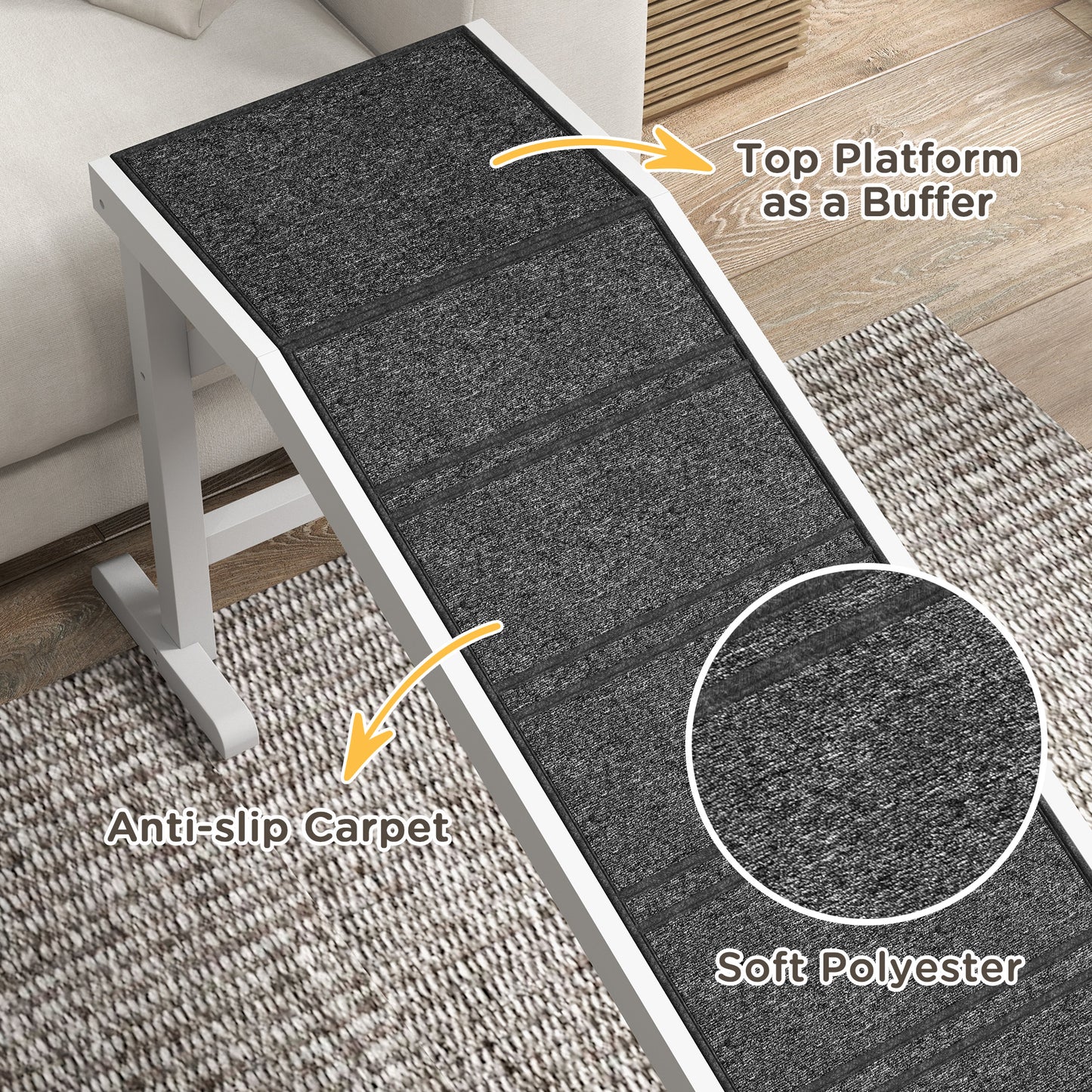 Pet Ramp for Dogs Cats with Non-Slip Carpet for Bed Sofa, White