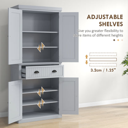 Freestanding Kitchen Storage Cabinet with Drawers and Shelves, Grey