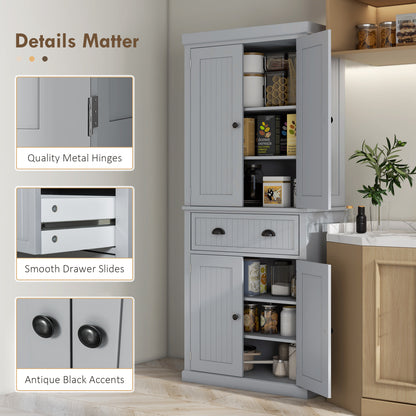 Freestanding Kitchen Storage Cabinet with Drawers and Shelves, Grey