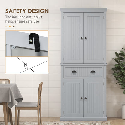 Freestanding Kitchen Storage Cabinet with Drawers and Shelves, Grey