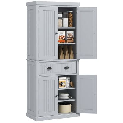 Freestanding Kitchen Storage Cabinet with Drawers and Shelves, Grey