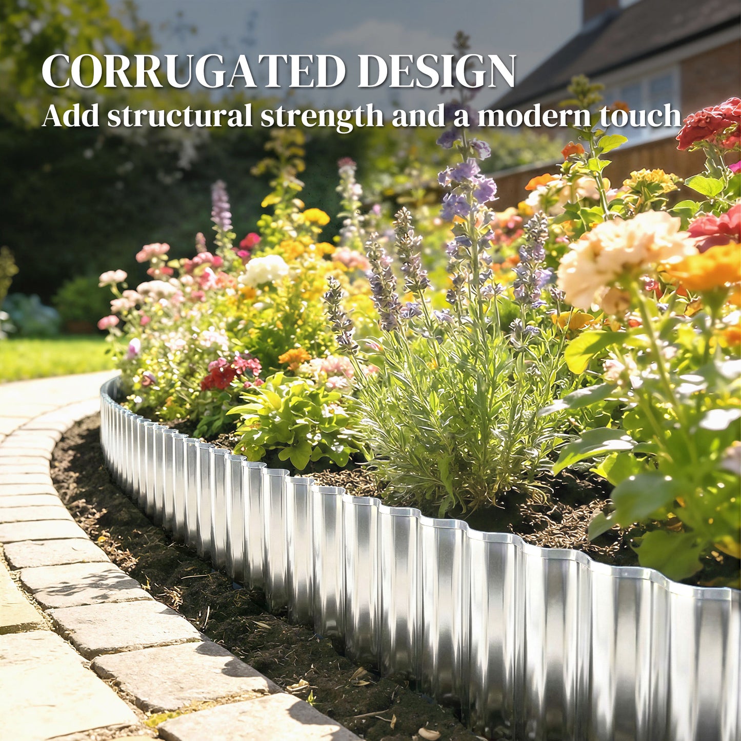 Metal Lawn Edging Border, 8 in x 21.3 ft Garden Edging, Silver Tone