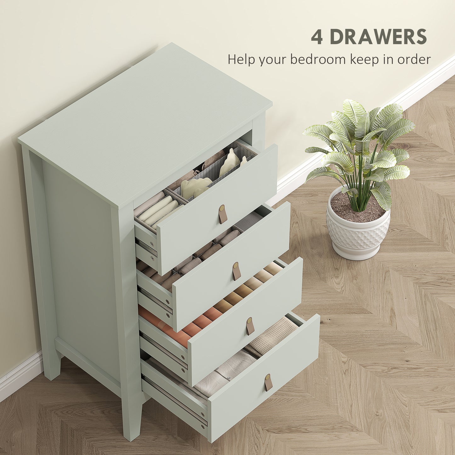 Bedroom Chest of Drawers, Modern 4 Drawer Dresser, Green