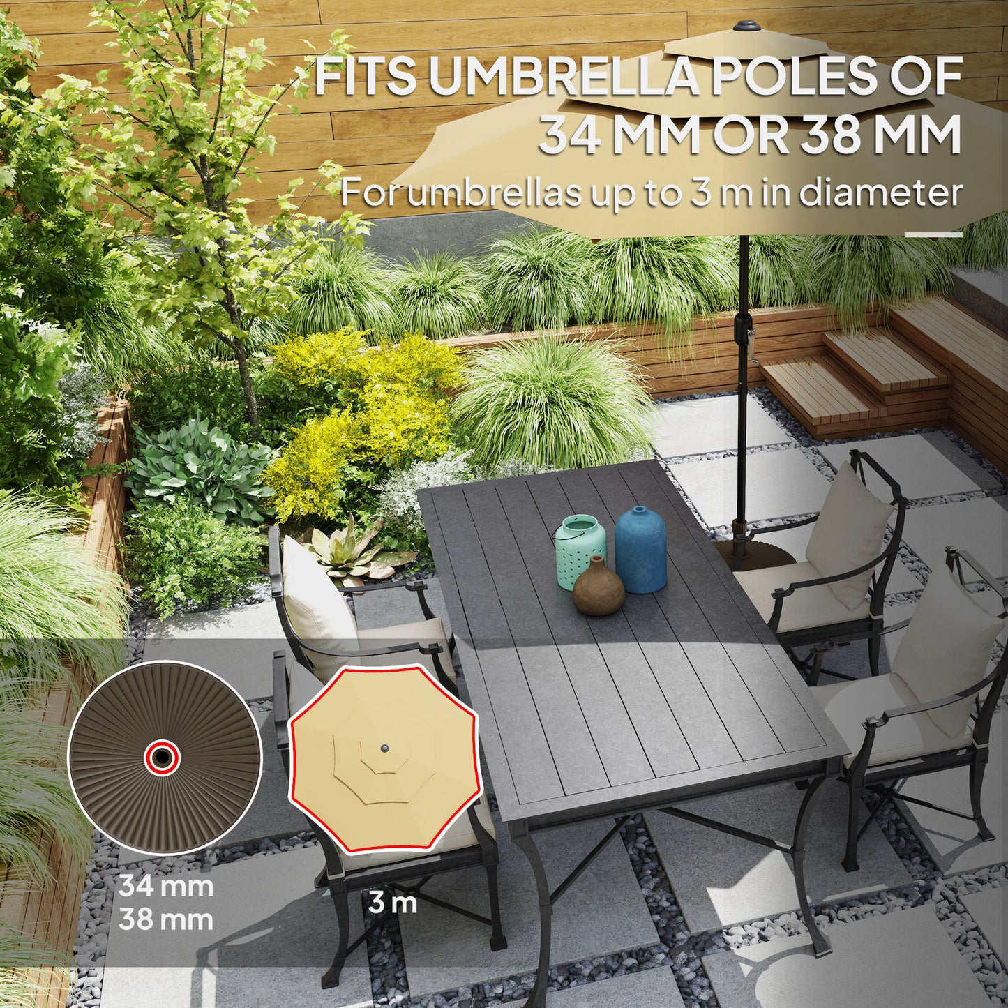 Garden Parasol Base, 28kg Sand Filled, 23kg Water Filled, Brown