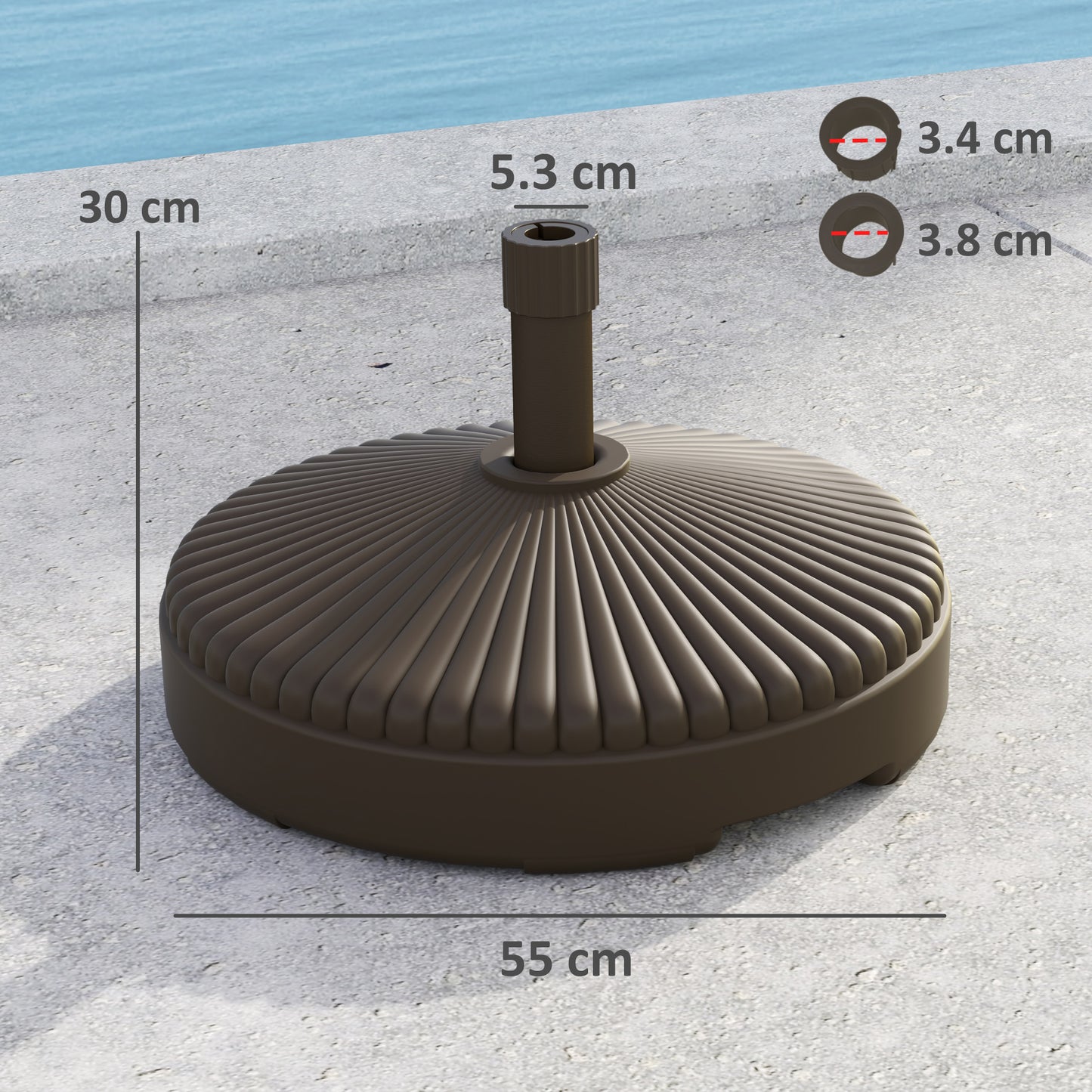 Garden Parasol Base, 28kg Sand Filled, 23kg Water Filled, Brown