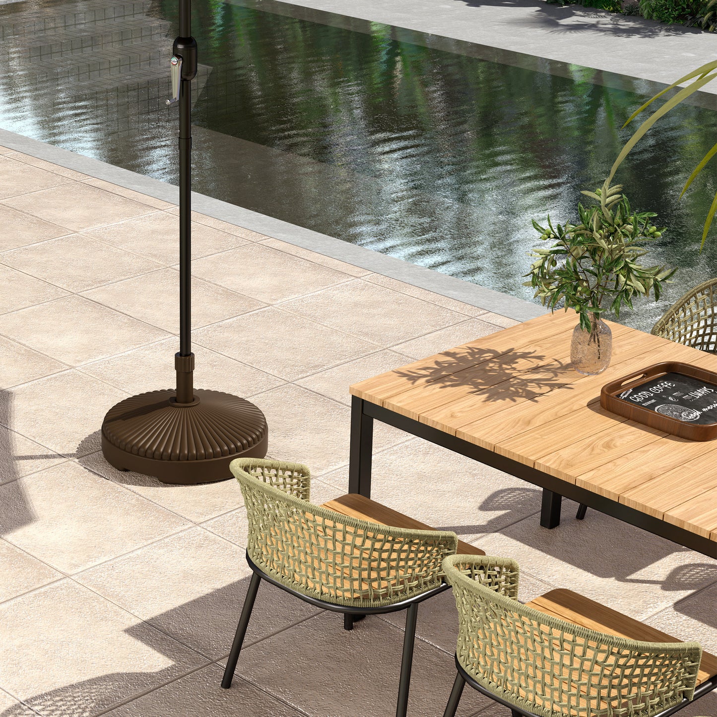 Garden Parasol Base, 28kg Sand Filled, 23kg Water Filled, Brown