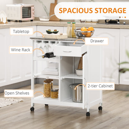 Kitchen Trolley Utility Cart W/ Wheel Wine Rack Open Shelf and Cabinet