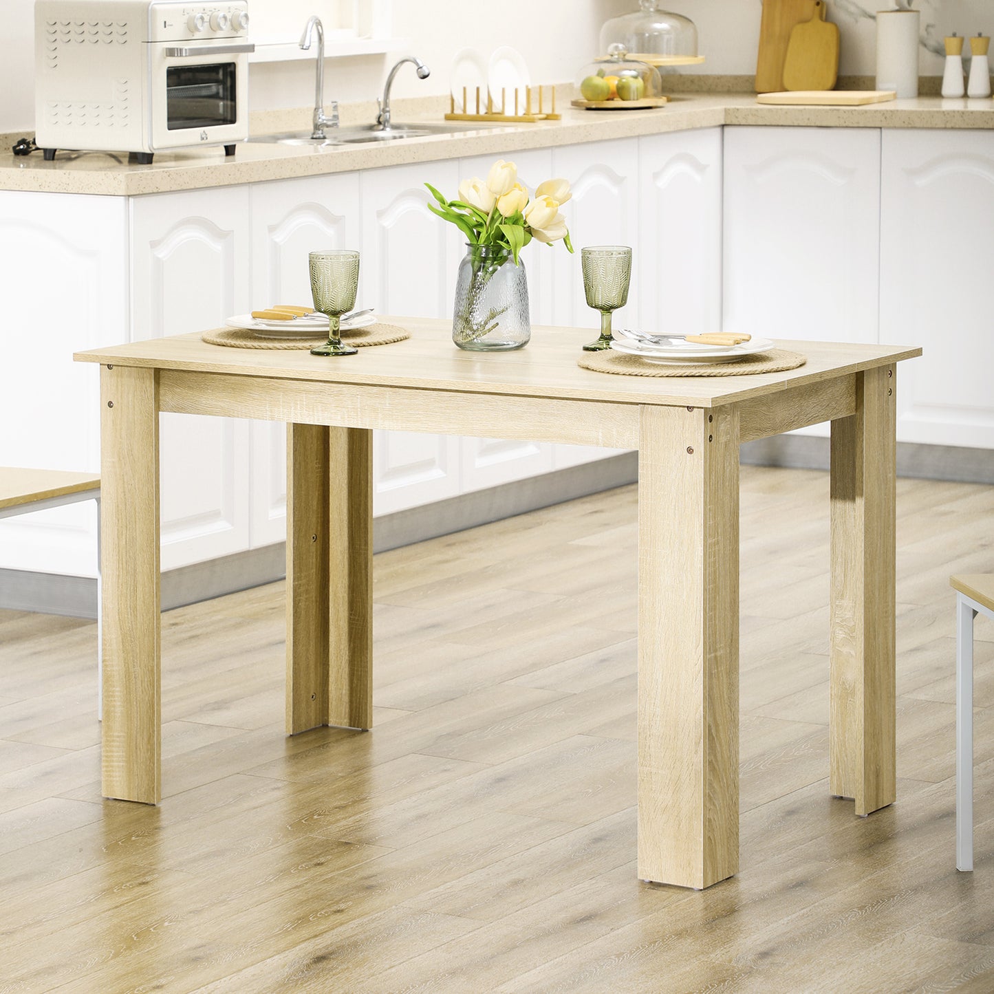 Dining Table for 4-6 People, Wood Effect Tabletop, Oak