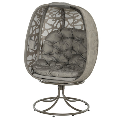 Foldable Egg Chair with Cushions, Indoor Outdoor Swivel Lounger, Sand