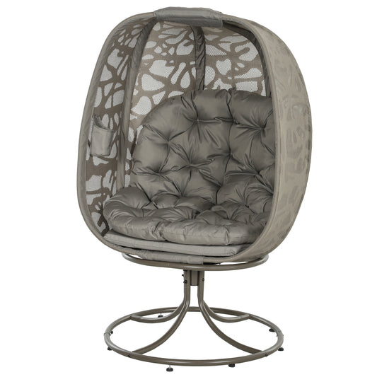 Foldable Egg Chair with Cushions, Indoor Outdoor Swivel Lounger, Sand