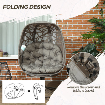 Foldable Egg Chair with Cushions, Indoor Outdoor Swivel Lounger, Sand