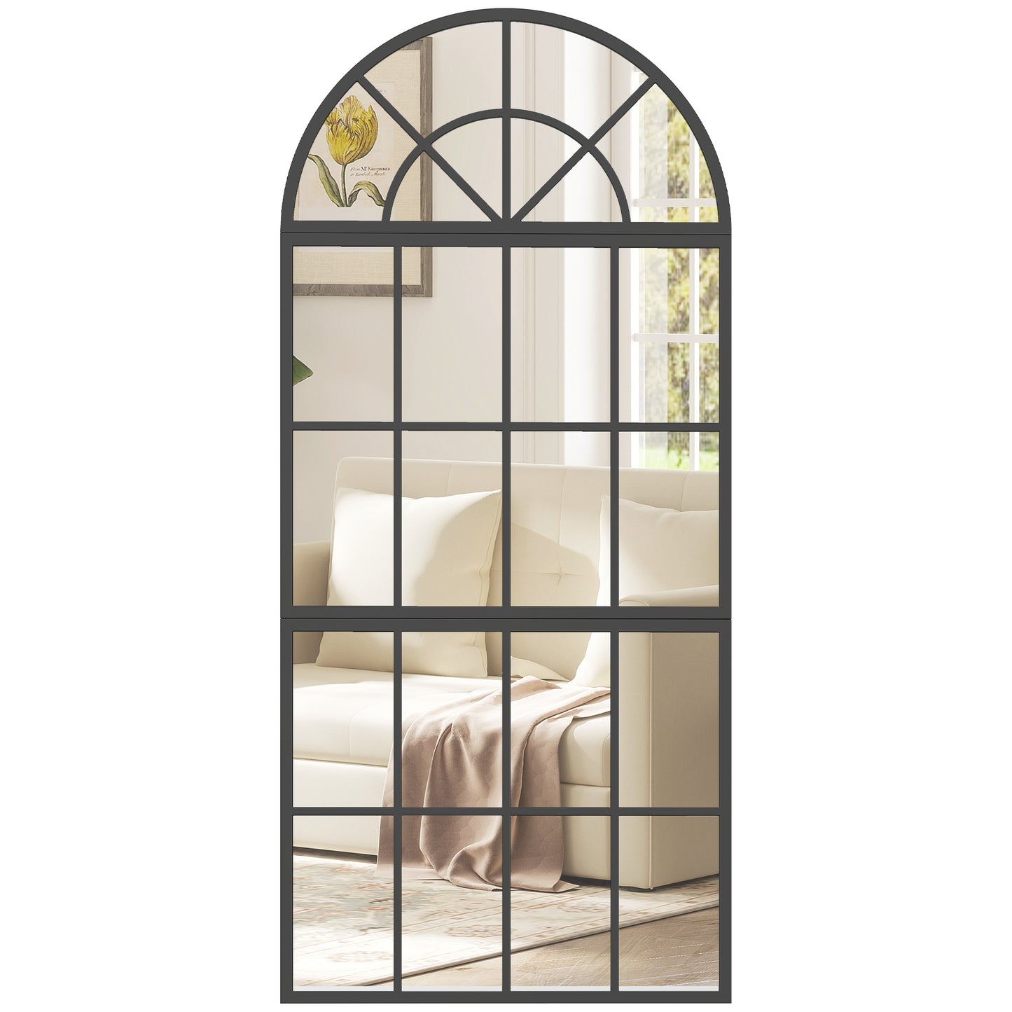 Large Arched Wall Mirror with 3-Piece and Tempered Glass