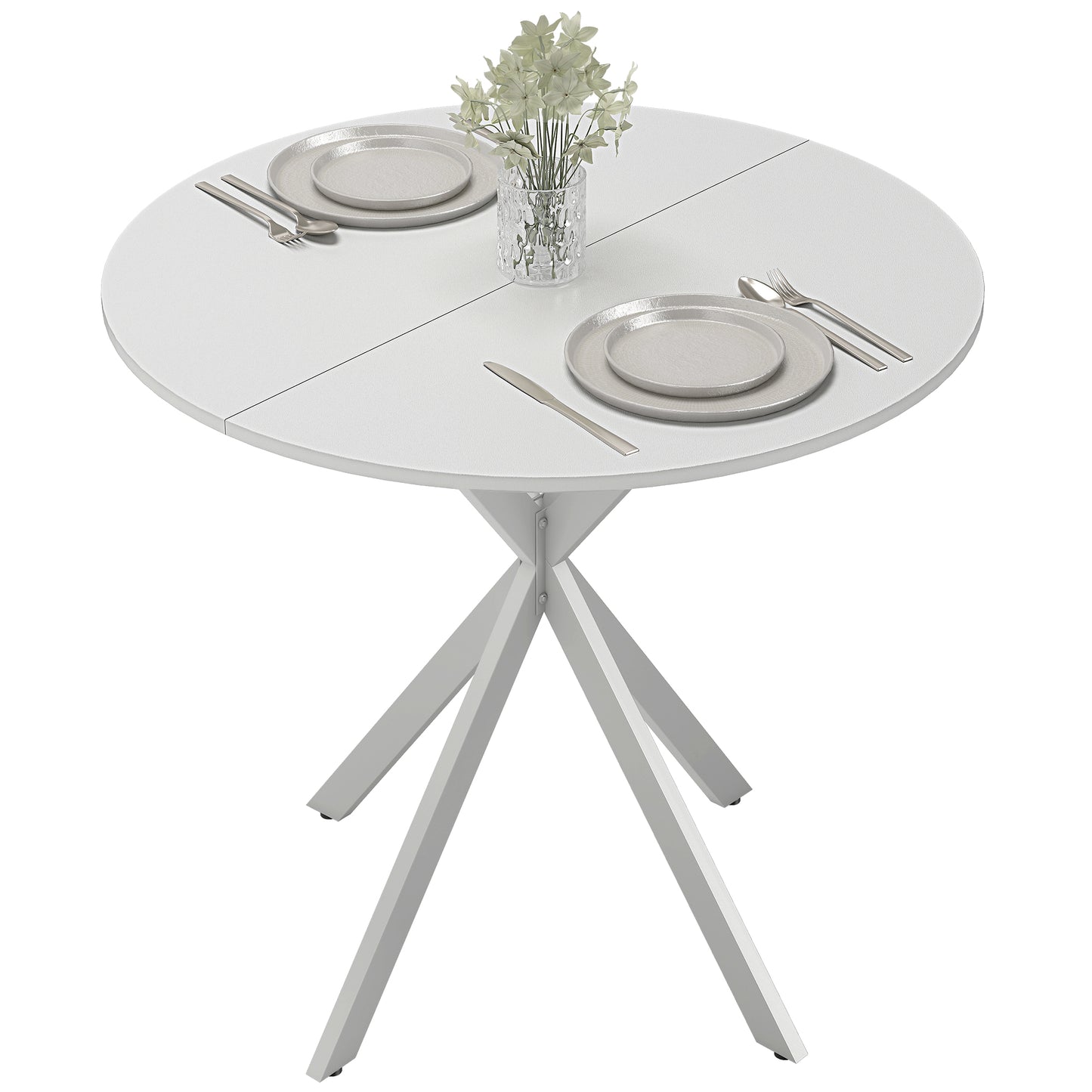 80cm Round Dining Table, Industrial Kitchen Table with Steel Legs
