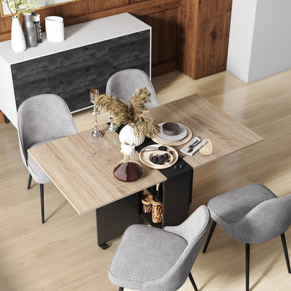Mobile Drop Leaf Dining Table Folding Desk w/ 2 wheels Storage Shelves