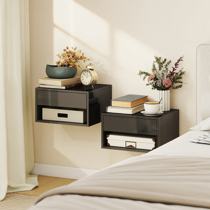 Floating Nightstands Set of 2, Bedside Table w/ Drawer and Open Shelf