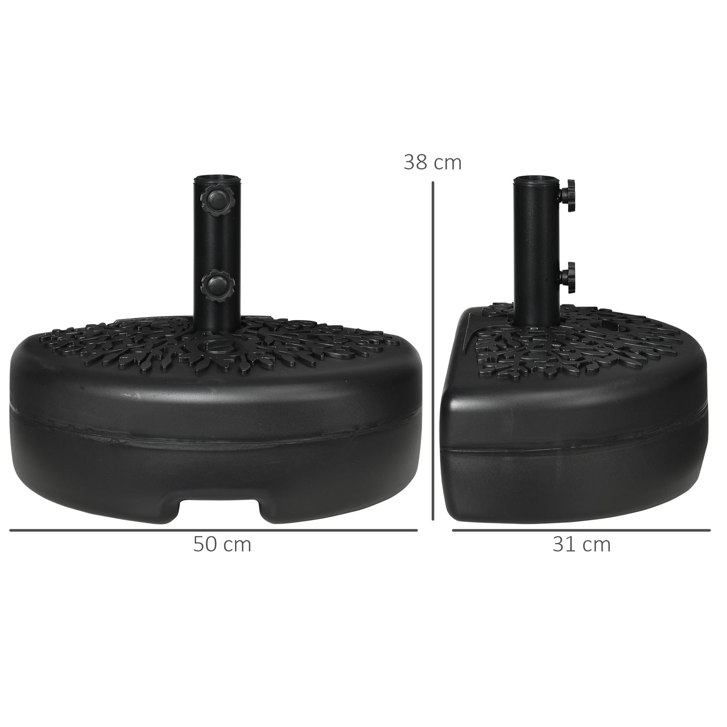 Half Round Patio Umbrella Base for 3.8 cm or 4.8 cm Pole, Black