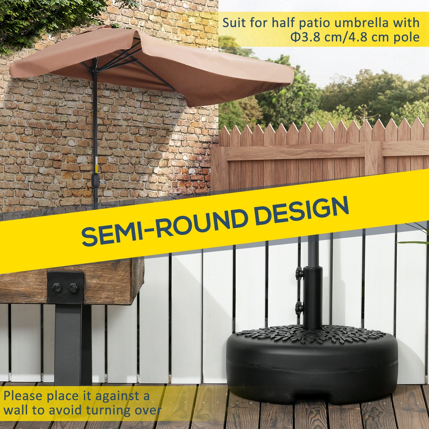 Half Round Patio Umbrella Base for 3.8 cm or 4.8 cm Pole, Black