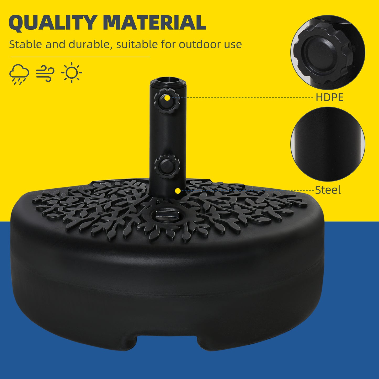 Half Round Patio Umbrella Base for 3.8 cm or 4.8 cm Pole, Black
