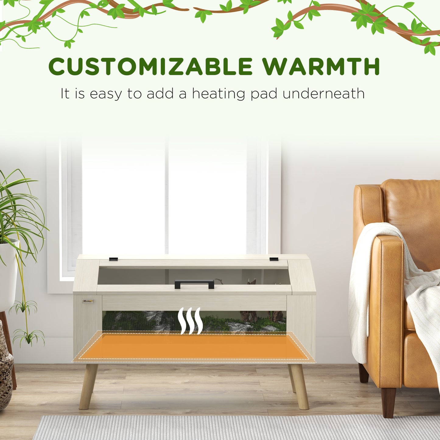 Reptile Terrarium, 140L Snake Vivarium with Tempered Glass Windows