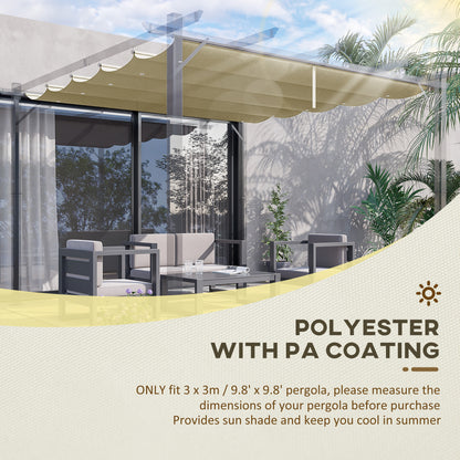 Retractable Pergola Shade Cover, Replacement Canopy Fabric for 3 x 3 (m) Pergola, Gazebo Retractable Roof, Beige
