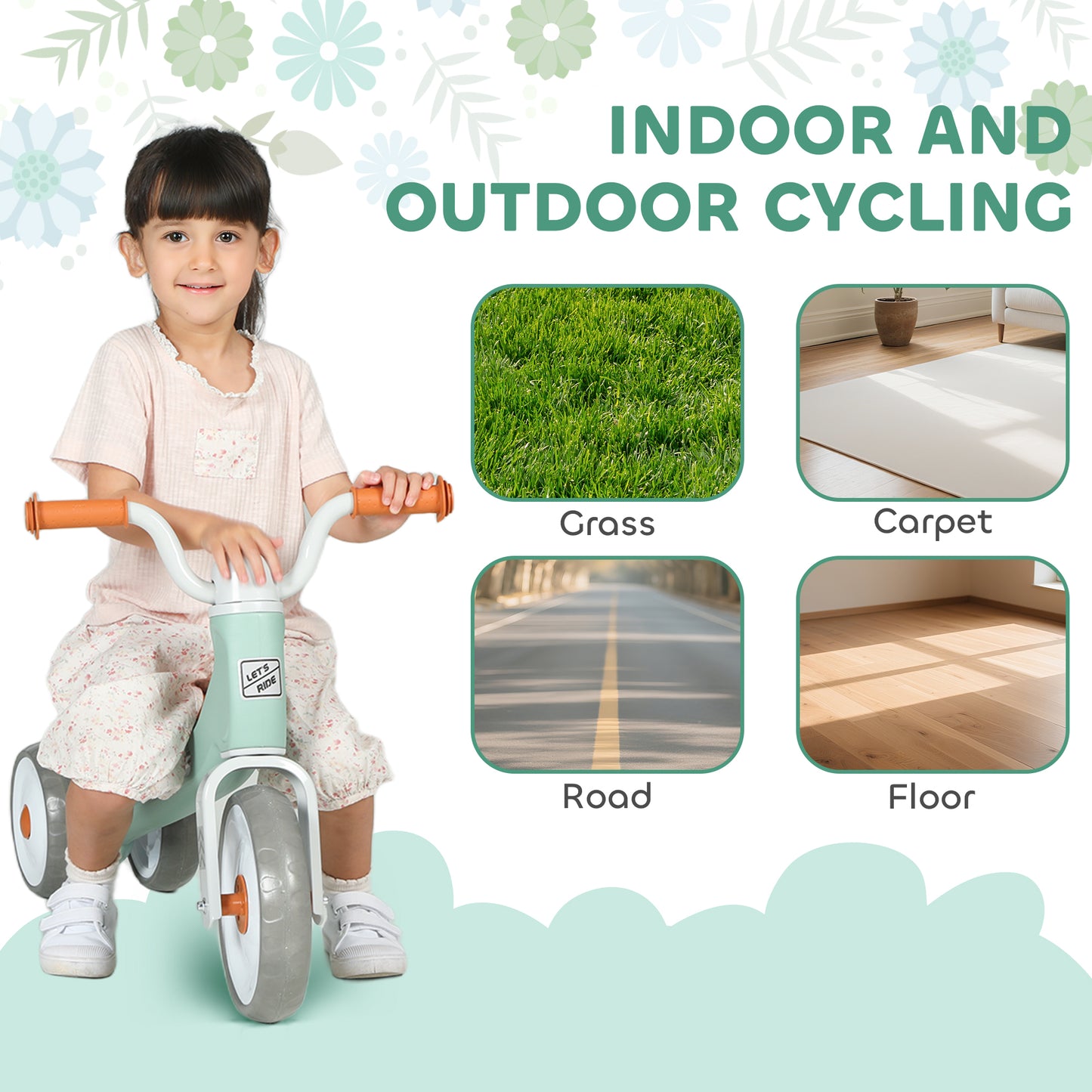 Baby Balance Bike for 1-3 Years Boys Girls, Toddler Balance Bike with No Pedal, 3 Silence Wheels, Safe Limited Steer, for Indoor Outdoor Riding, Green