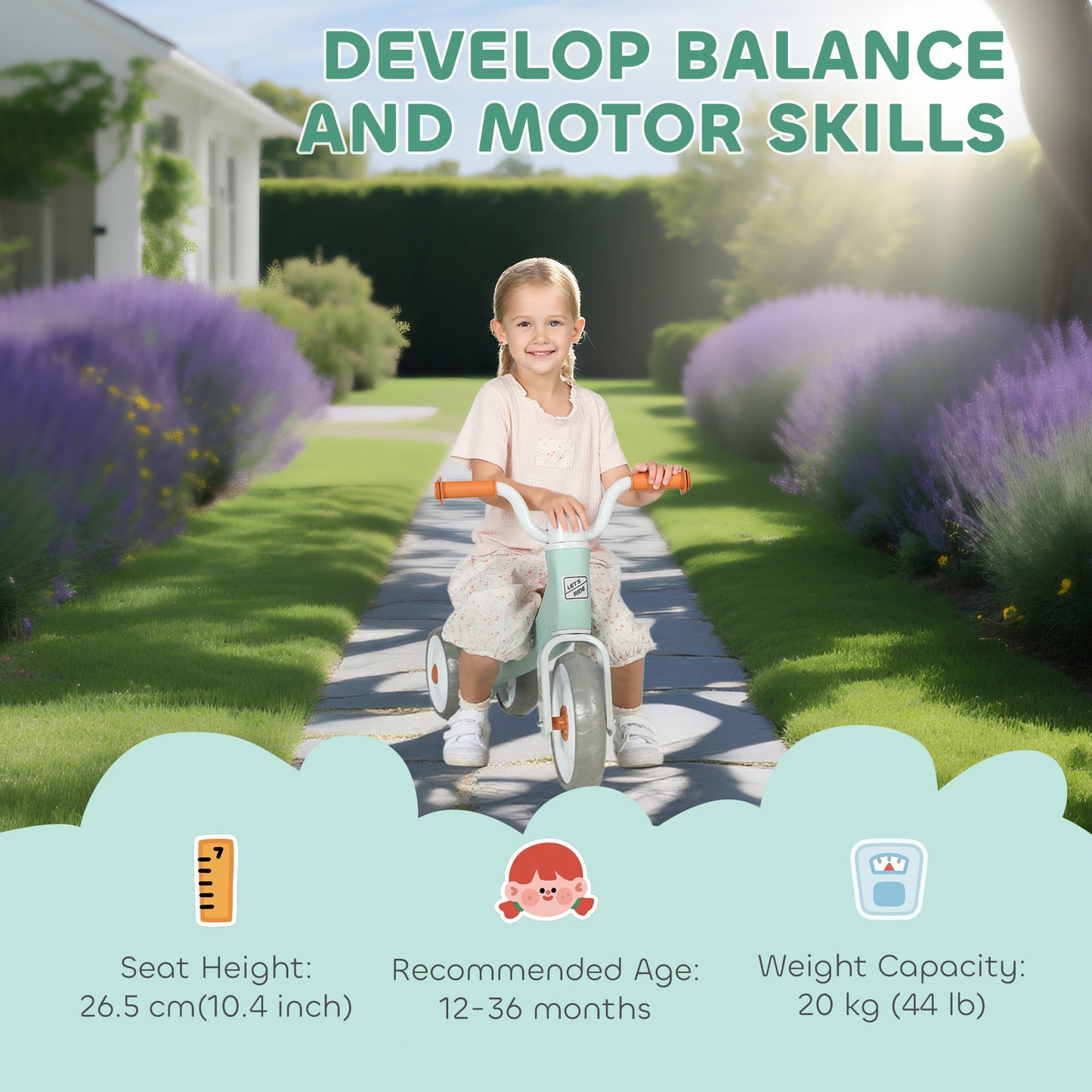 Baby Balance Bike for 1-3 Years Boys Girls, Toddler Balance Bike with No Pedal, 3 Silence Wheels, Safe Limited Steer, for Indoor Outdoor Riding, Green