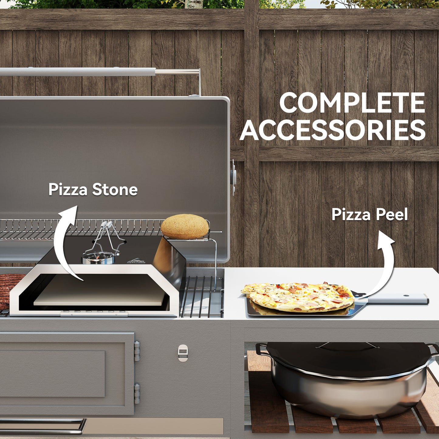 Outdoor BBQ Pizza Oven with Thermometer for Gas/Charcoal BBQ Grills