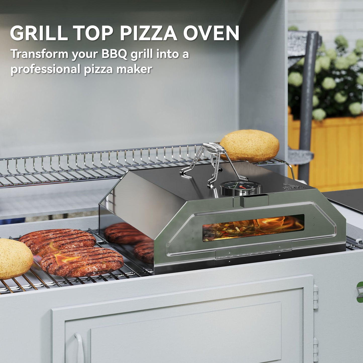 Outdoor BBQ Pizza Oven with Thermometer for Gas/Charcoal BBQ Grills