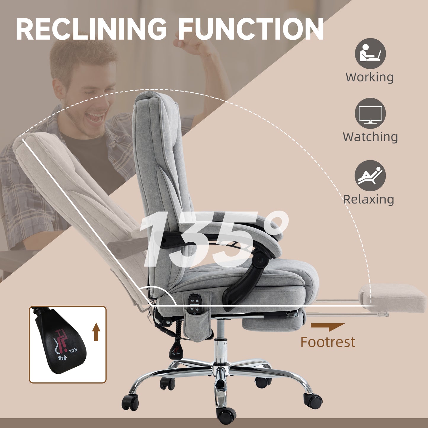 Massage Office Chair, Heated Reclining Desk Chair, Grey
