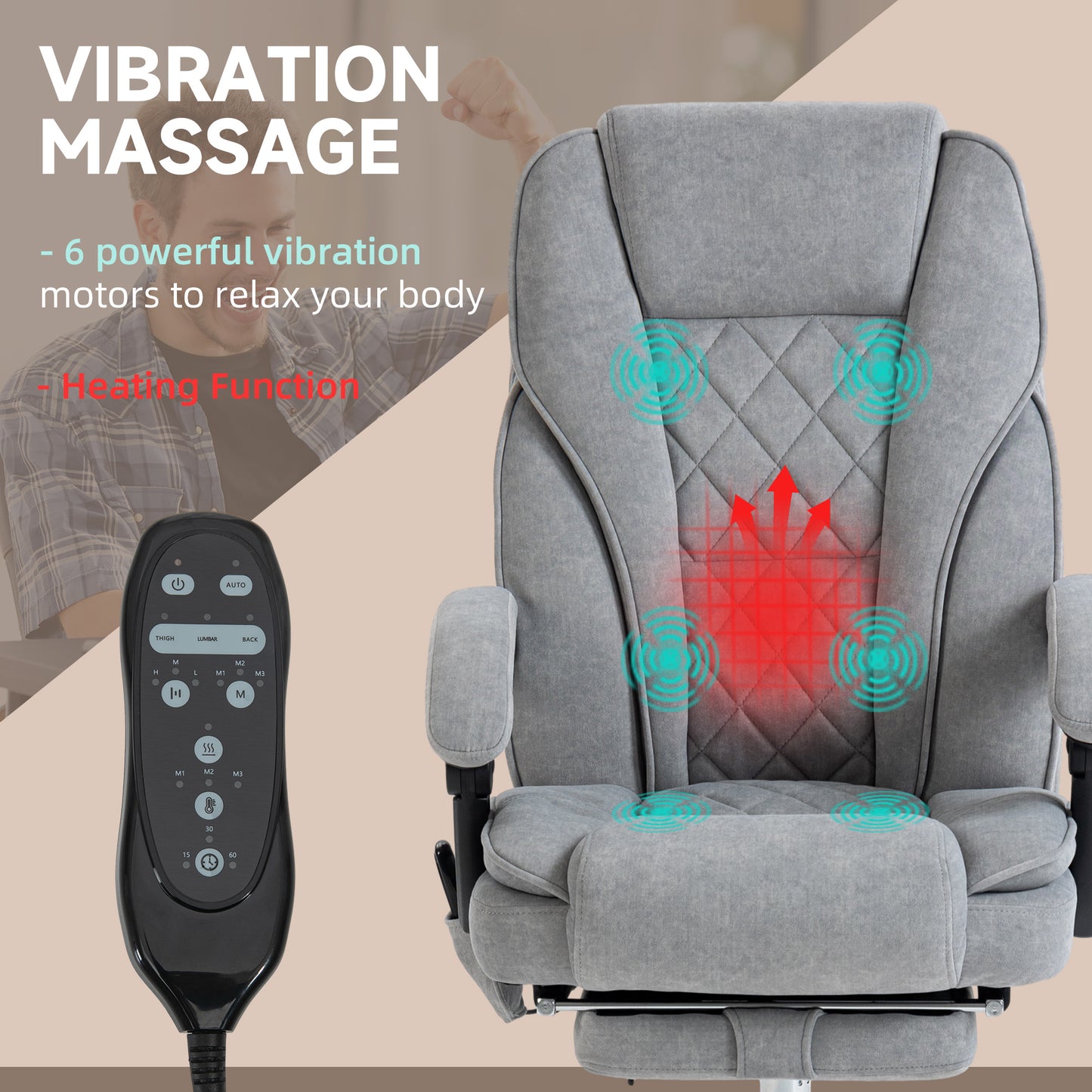 Massage Office Chair, Heated Reclining Desk Chair, Grey